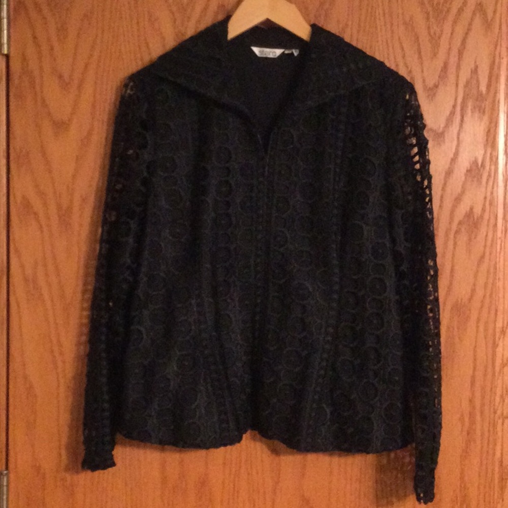 Stera Black Lace Cotton Lined Zippered Jacket